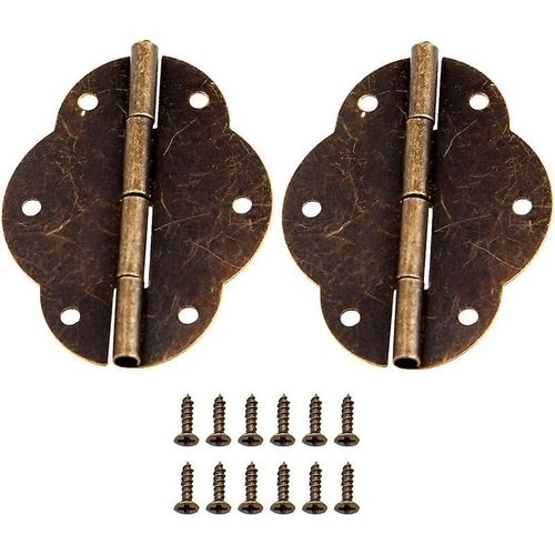 Lot de 10 charnières papillon vintage à 6 trous avec 60 vis pour boîte en bois, boîte à bijoux, boîte à outils, armoire, bronze antique, fer, 56 x 42 mm