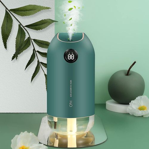 Humidificateur d'air ultrasonique silencieux pour bébé, avec veilleuse et 2 buses de pulvérisation, 500 ml, convient pour voiture, bureau, chambre (vert)