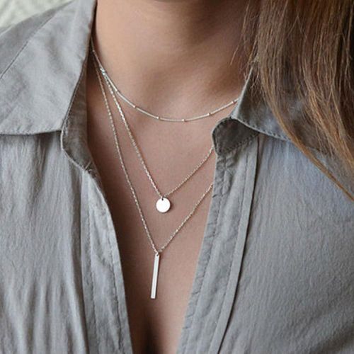 Collier Avec Pendentif En Alliage De Style Bohème Argenté, Chaîne De Clavicule Multicouche, Chaîne De Charme