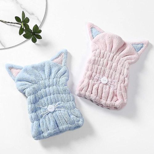 Lot De 2 Bonnets De Bain À Motif Chat Pour Enfants, Bonnet Pour Cheveux Secs, Rose Et Bleu