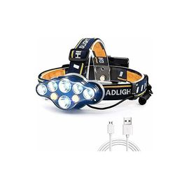 Lampe Frontale, Super Lumineuse 18 000 Lumens, 8 Led, 8 Modes, Usb, Avec Voyant Rouge, Rechargeable Et Étanche, Pour Le Camping Et La Pêche