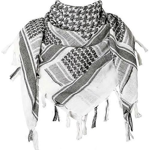 Foulard - Foulard Carré - Foulard - Châle - Foulard Du Désert - Avec Franges - Unisexe - 110*110cm - Blanc Et Gris - Coton Et Polyester - Convient Pour Ou