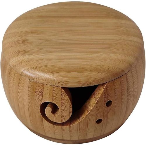 Bol De Rangement Portable En Bois Fait Main Avec Couvercle Pour Tricot Et Crochet, Surface Lisse (Bambou)