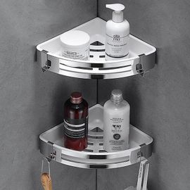 Étagère de douche, panier d'angle pour salle de bain, rangement de douche sans perçage, étagère murale de salle de bain en acier inoxydable, panier de douche, étagère sans perçage, 2 pièces