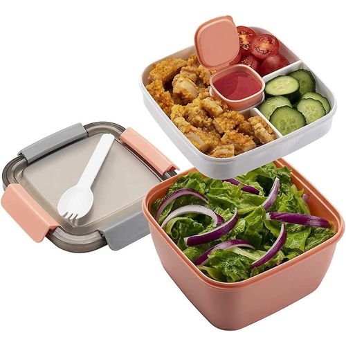 Boîte à lunch avec compartiments minces Boîte à lunch adulte/enfant Boîte à lunch bento durable Boîte à lunch salade Boîte à lunch micro-ondes Boîte à lunch voyage école/travail/pique-nique (Rose)