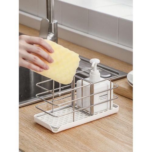 1 porte-éponge en acier inoxydable, multifonctionnel pour évier de cuisine, organisateur d'évier, égouttoir à vaisselle, porte-savon