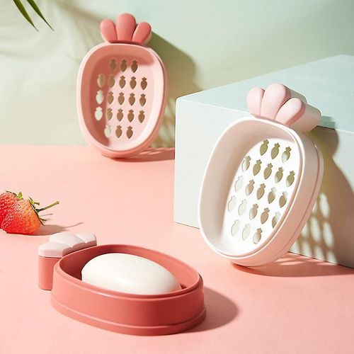 Lot de 4 boîtes à savon en plastique avec couvercle, blanc, rose, bordeaux, vert gazon