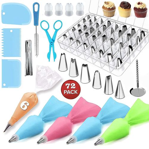 Douilles À Pâtisserie, Poche À Douille Professionnelle, 72 Pièces, Kit De Pâtisserie En Acier Inoxydable, 32 Douilles, 6 Poches À Douille En Silicone Pour Cupcakes Et Muffins