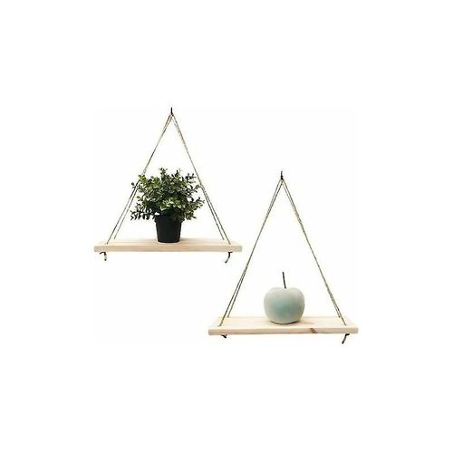Lot De 2 - Étagère Murale Suspendue - Décoration Tendance En Bois Recyclé - Crochet Inclus - Essence De Pin - 35 Cm X 14 Cm - Fabrication Artisanale En France