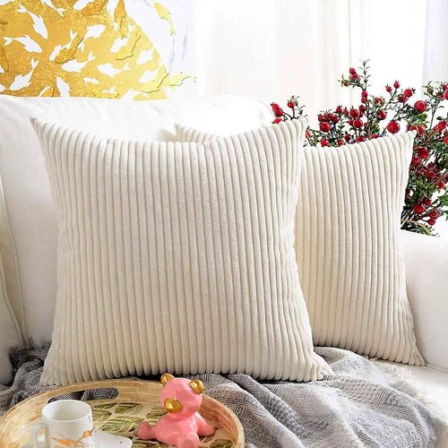 Lot De 2 Taies D'oreiller Décoratives 50 X 50 Cm En Velours Côtelé De Couleur Unie, Housse De Coussin En Peluche Douce Pour Canapé, Voiture, Chambre À Coucher, Décoration D'intérieur