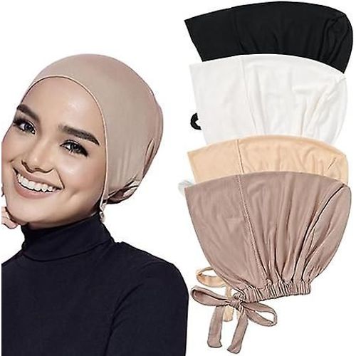 Bonnet Sous Hijab, 4 Pièces, Bonnet Hijab Antidérapant, Respirant, Réglable, Avec Fermeture À Nouer Dans Le Dos, Bonnet Hijab Pour Femme