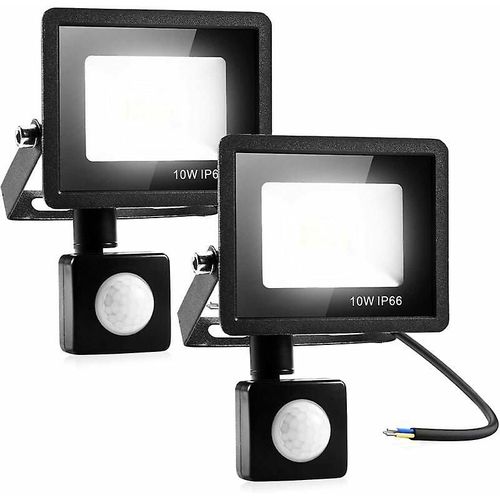 Lot De 2 Projecteurs De Sécurité 10 W Avec Détecteur De Mouvement Pir, Projecteur Led Intelligent, 800 Lumens, 6 500 K, Blanc Froid, Éclairage D'extérieur, Étanche Ip66