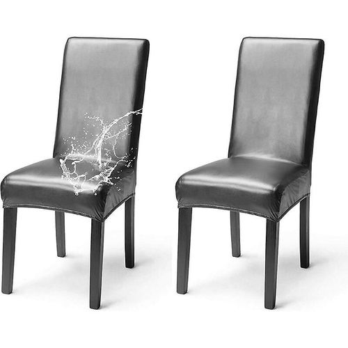 Lot De 2 Housses De Chaise En Similicuir Imperméables Et Extensibles, Élégantes, À Dossier Haut, Pour Salle À Manger, Banquet, Mariage, Fête, Noël, Restaurant, Hôtel, Noir