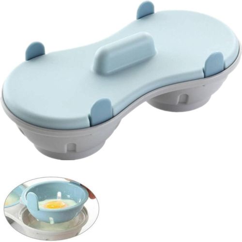 Pocheuse à ?ufs en silicone comestible pour micro-ondes avec 2 cavités (bleu)