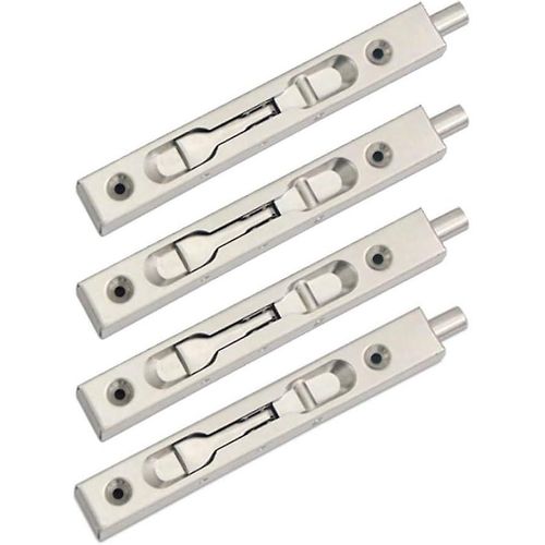 Lot de 4 loquets de porte encastrés, verrous coulissants, verrous dissimulés, levier de sécurité, verrous coulissants en acier inoxydable (longueur 15 cm)
