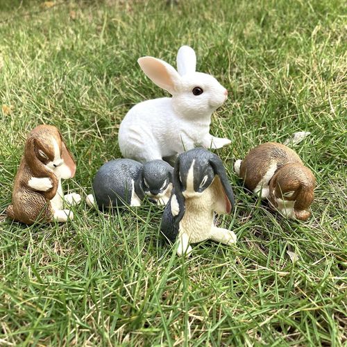 Lot de 5 mini-sculptures de lapin décoratives, jouets de décoration d'intérieur et d'extérieur pour enfants