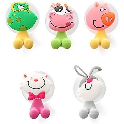 Lot de 5 porte-brosses à dents en forme d'animaux, antibactériens, avec ventouse, 7,5 x 4 cm