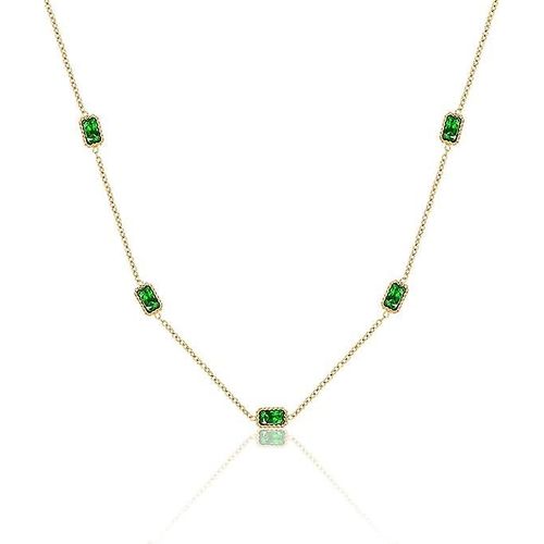Collier Avec Pendentif En Jade Vert Imitation Pour Femme, Carré, Zircone Cubique, Plaqué Or 18 Carats, Bijou Tendance Pour Filles