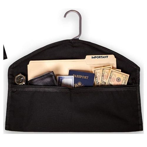 Coffre-fort de diversion pour cintre, poche cachée, s'adapte sous les vêtements suspendus avec poche pour cacher les objets de valeur pour la maison ou les voyages, noir, 44,5 x 32 cm