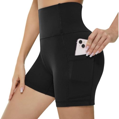 Short De Sport Taille Haute Pour Femme, Legging De Yoga, Short D'entraînement Gainant Le Ventre, Poches Latérales, Pantalon De Course