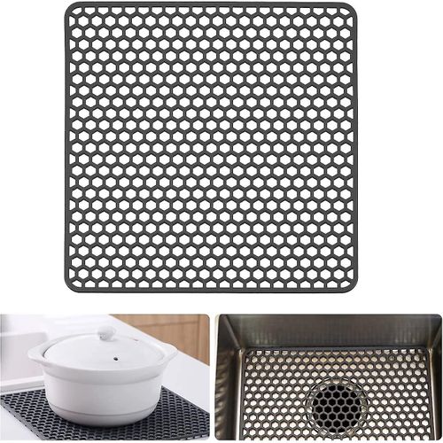 Tapis De Protection En Silicone Pour Évier De Cuisine, Grille De Protection Pour Évier De Style Campagnard En Acier Inoxydable Ou En Porcelaine, 34 Cm X 34 Cm (Gris)