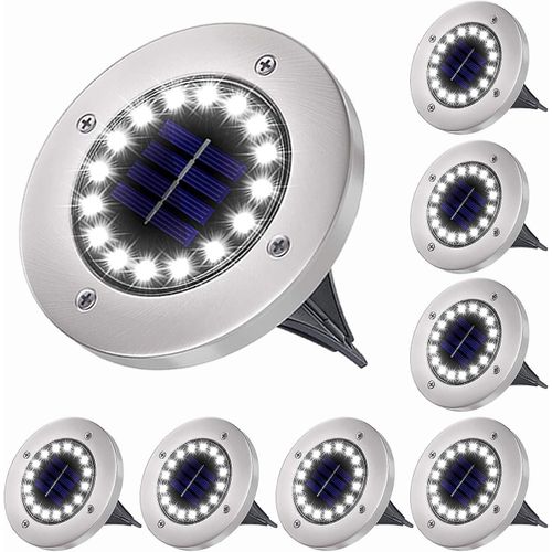Lot De 8 Lampes Solaires D'extérieur, Éclairage De Jardin Solaire À 8 Led, Éclairage Au Sol, Blanc Froid 6 000 K, Étanche Ip65, Spot Encastrable Pour Allée, Terrasse, Etc.