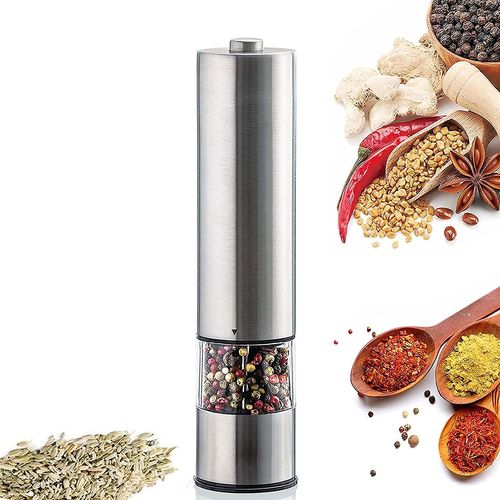 Moulin à poivre électrique avec lumière LED Salière et poivrière Moulin à poivre à grosseur réglable Finition en acier inoxydable Moulin à poivre électrique pour herbes