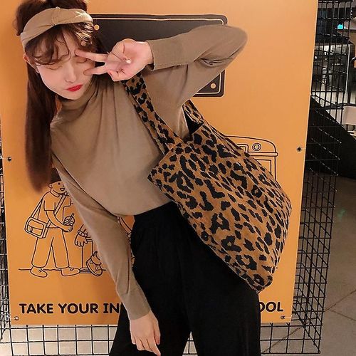 Sac cabas en toile à une épaule pour femme, imprimé léopard, décontracté, en coton, fourre-tout de plage