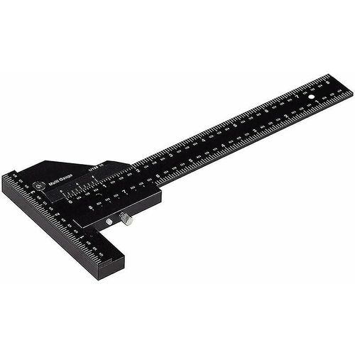 Règle de travail du bois, règle de marquage multifonctionnelle, règle en T en aluminium, marqueur, outil de mesure 0-280 mm, mesure précise de 0,02 mm, noir, allumé