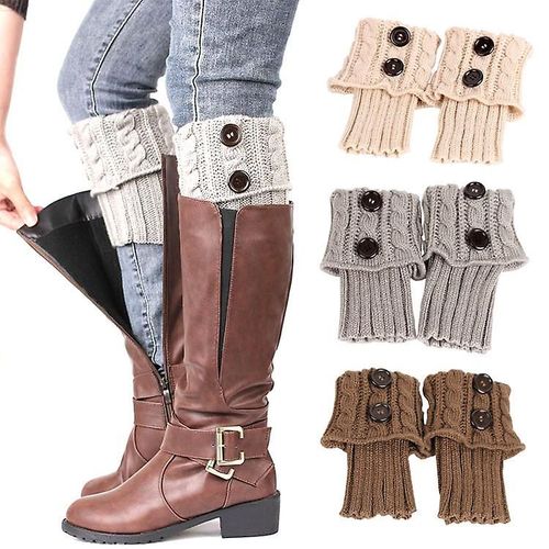 Lot De 3 Paires De Jambières Tressées, Chaussettes Tricotées, Couvre-Bottes Pour Femmes, Cuissardes Chaudes À Boutons, Taille Unique Pour Femmes Et Filles