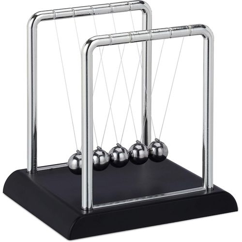 Pendule de Newton, décoration de bureau, physique, science et art, 5 boules, métal, pendule, argent, 1 (base noire)