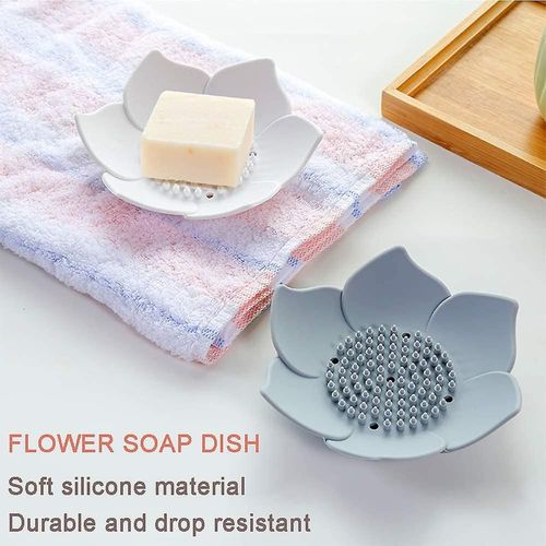 Porte-savon en silicone, porte-savon en forme de pétales avec trous de drainage, porte-savon pour salle de bain, douche, cuisine, plateau de rangement multifonction, lot de 2