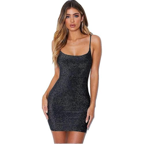 Robe Portefeuille Sexy À Paillettes Pour Femme, Sans Manches, Mini Robe De Soirée, Noire, Xl