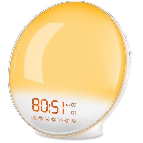 Réveil radio-réveil LED, lampe de chevet lumineuse, 20 niveaux de luminosité, simulateur d'aube et de crépuscule