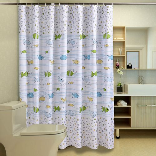 Rideau de douche élégant et simple, motif petit poisson, anti-moisissure, imperméable, 260 x 200 cm