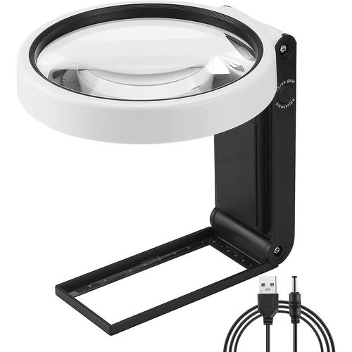 Loupe de lecture portable à LED 4,35 pouces, 8x, 35x, avec éclairage et support, pliable, idéale pour la lecture, le point de croix, la carte, etc.