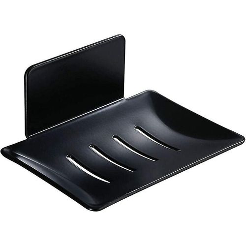 Porte-savon mural adhésif en métal sans perçage pour salle de bain, porte-éponge de cuisine, noir, 92 g