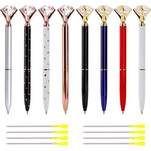 Diamant Stylo Cristal Stylo À Bille 8 Pièces Rose Or Stylet D'encre Noire Et 8 Pièces Recharges De Stylo Pour Fournitures De Bureau