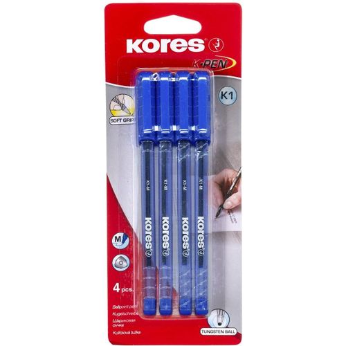 Stylo À Bille Bleu, Pointe Moyenne 1 Mm, Encre Bleue Semi Gel Pour Une Écriture Douce, Forme Triangulaire Ergonomique, Fournitures Scolaires Et De Bureau, Paquet De 4
