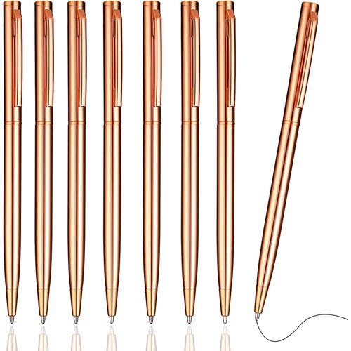 Lot De 8 Stylos À Bille Fins Rétractables De 1 Mm À Encre Noire À Encre Gel Pour Mariage, Bureau, Étudiants, Enseignants, Or Rose