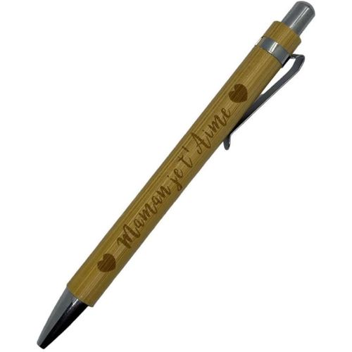 Stylo En Bois Gravé ""Maman Je T'aime "" Livré Avec Sa Petite Pochette, Noël, Anniversaire, Fête Des Mères, Idée Cadeau Femme