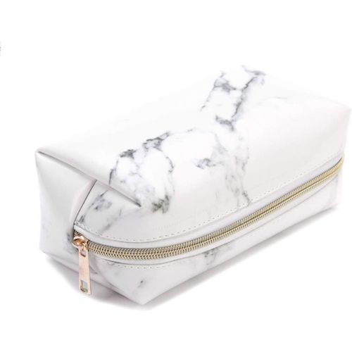 Étui À Crayons Motif Marbre Trousse Trousse À Crayons Papeterie Étudiant Sac De Rangement En Texture De Marbre Cuir Pu Fournitures De Bureau (Blanc)