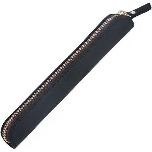 Étui À Crayons En Cuir Avec Fermeture Éclair - Noir