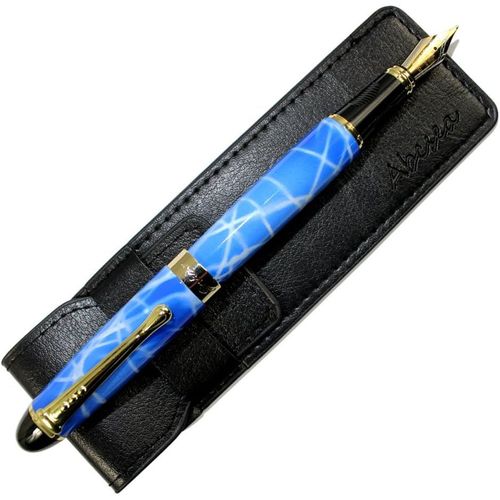 X450 Stylo Plume En Or, Cannelure Blanche Et Bleue, Design Classique, Stylo À Bille Moyenne Avec Poche Pour Stylo, 1pcs