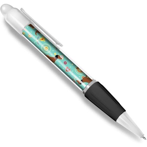 Beau Et Confortable Stylo À Bille Blanc (Encre Noire) - Motif Teckel Bleu Sarcelle #21445