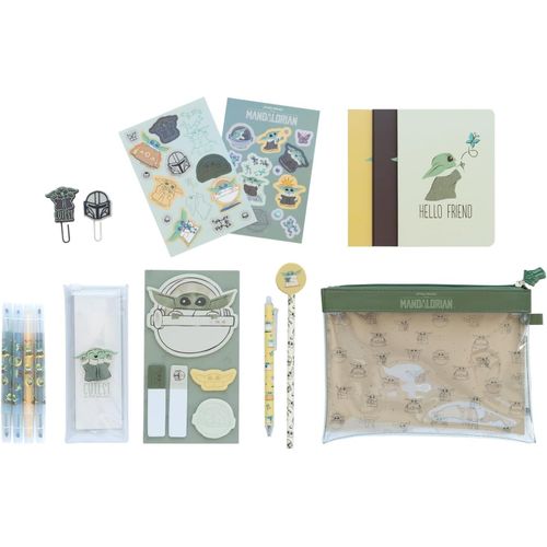 Set De Papeterie Star Wars, Grogu | Inclut : 1 Stylo Bille, 1 Crayon De Papier, 4 Surligneurs, 2 Trombones, 3 Carnets A6, Des Stickers | Papeterie Kawaii