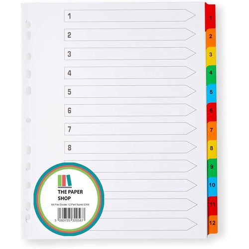 Intercalaires A4+ Extra Larges 12 Parties A4+ Extra Larges 12 Parties Numérotées Onglets De Couleur Renforcés 150 G/M²