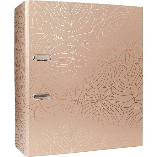Classeur À Levier A4 75 Mm - Design Métallique - Rose Gold Monstera