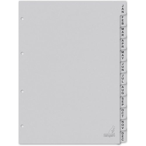 Lot De 12 Intercalaires En Carton Recyclé Gris Fsc 180 G/M² A4 Jan-Dec