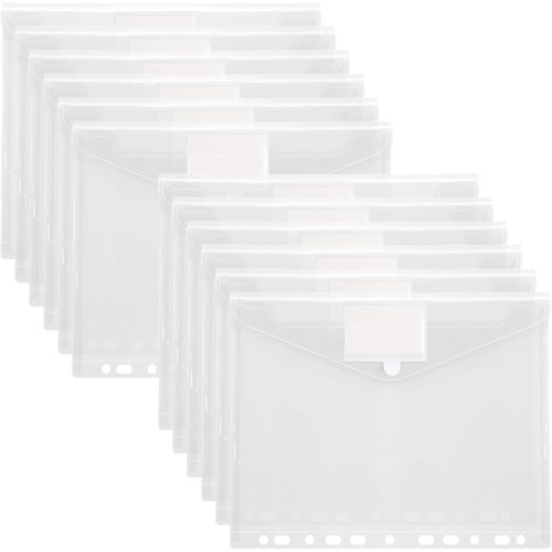 12PCS A4 cartable sac à main en plastique A4 11 trous cartable enveloppe transparente A4 lettre taille étanche polyéthylène enveloppe dossier pour Bureau et fournitures scolaires de bureau